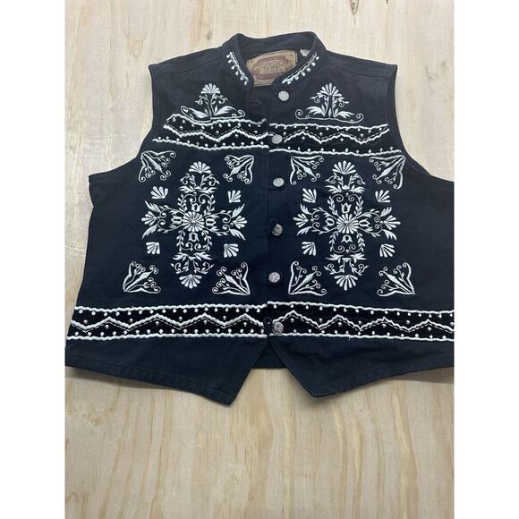 Gordon James Denim Co Vintage Cotton Vest Embroidered Embellished XL Rodeo Boho - Picture 1 of 7